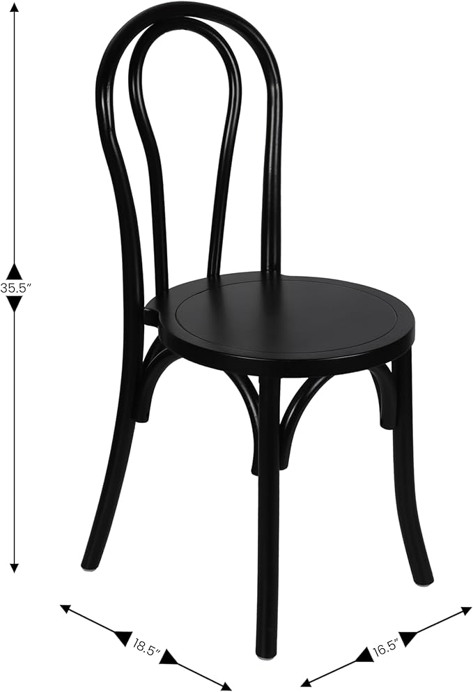 Flash Furniture Betsy Commercial Solid Wood Dining Chair, Thonet Style, Stackable Design, Mortise and Tenon, 350 lbs. Static Weight Capacity, Black