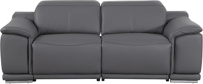 BlackJack Furniture Venice Top Grain Italian Leather Power Recliner Loveseat Sofa - 80" Theater Seating Modern Couch for Living Room Apartment Home with Adjustable Headrests & USB Port, Dark Grey