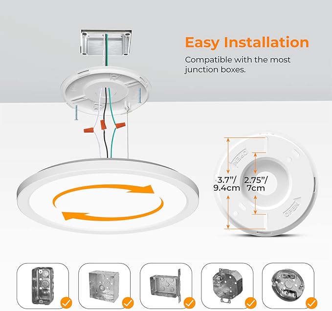 BLNAN LED Flush Mount Ceiling Light, 9 Inch 18W 3000K/4000K/5000K Hardwire Light Fixture, Ultra Thin Round White Lamp for Kitchen Porch Bedroom Hallway Stairwell Basement, Non-dimmable 2 Pack
