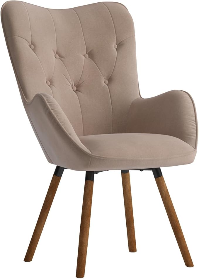 Roundhill Furniture Doarnin Contemporary Silky Velvet Tufted Button Back Accent Chair, Taupe