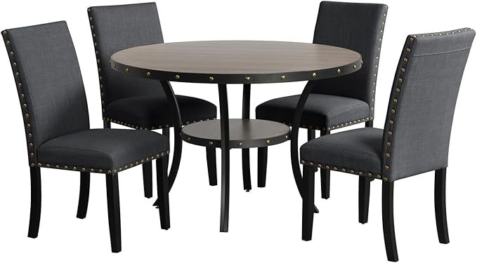 New Classic Furniture Classic Furniture Crispin Solid Wood Round Dining Table, 48-Inch, Gray