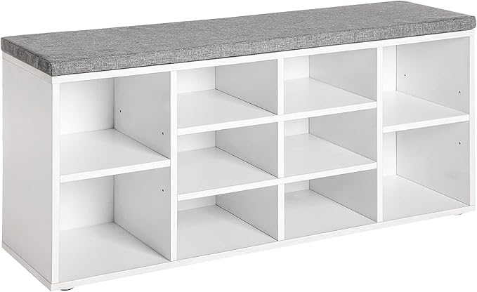 PayLessHere Shoe Bench Storage Bench Entryway Bench Shoe Storage Organizer, 11.8 x 40.9 x 20.7 Inches, with Cushion and 10 Adjustable Compartments for Living Room Entryway Hallway Bedroom