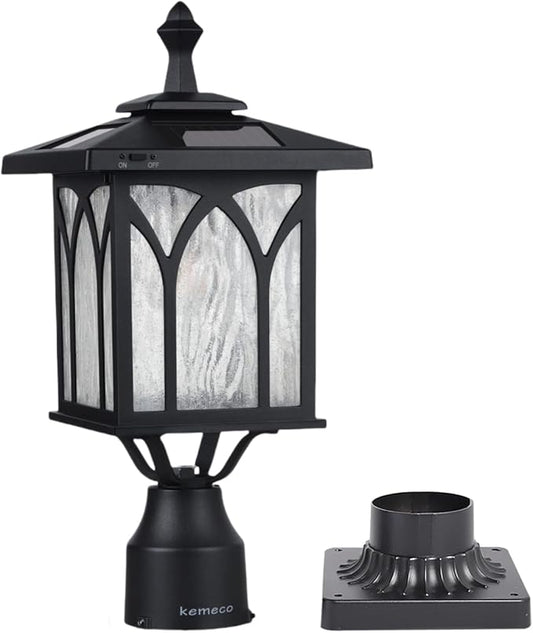 Kemeco Solar Post Light Outdoor Cast Aluminum LED Lamp Fixture with 3-Inch Fitter Base for Yard Garden Post Pole Gates Pillar Mount Landscape Driveway Decor