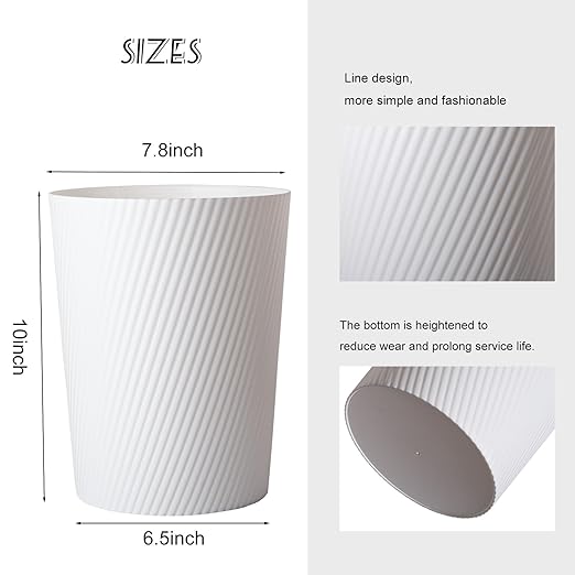 UUJOLY Small Trash Can Wastebasket Garbage Can Container Bins for Bathrooms, Laundry Room, Kitchens, Offices, Kids Rooms, Dorms (White)
