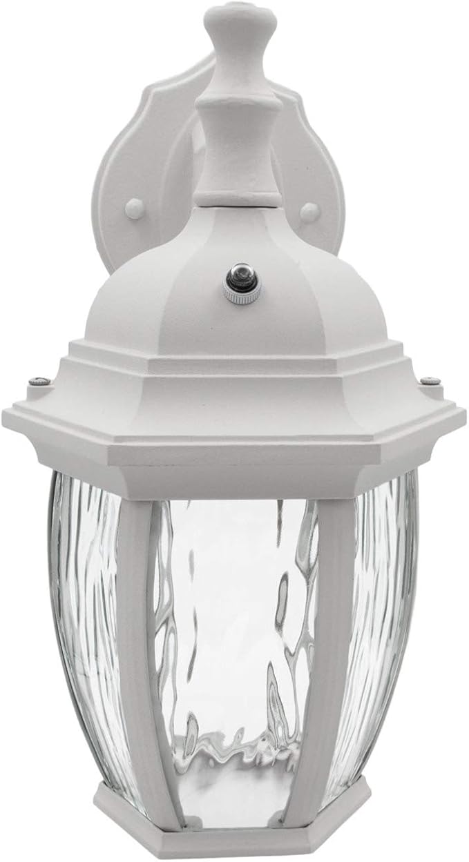 Maxxima LED Outdoor Wall Light - Features Clear Water Glass, 3000K Warm White, 580 Lumens, Dusk to Dawn Photocell Light Sensor, Patio or Porch Sconce Fixture, Ideal for Exterior Decor Lighting - White