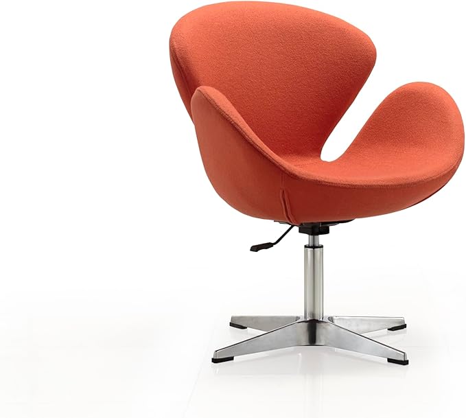 Manhattan Comfort Raspberry Adjustable Swivel Accent Chair with 360° Turn, Polished Chrome Base, Modern Retro Design, Versatile Seat Ideal for Any Room, Set of 1, Orange