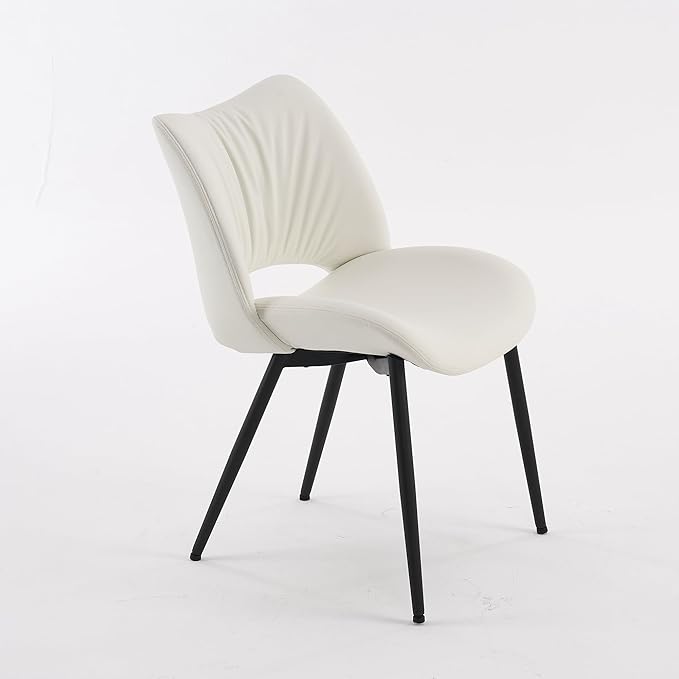 Rowill White Dining Chairs Set of 2, Upholstered Dining Room Chairs with Hollow Back, Faux Leather Kitchen Chairs for Dining, Mid Century Modern Dining Chair with Curved Seat
