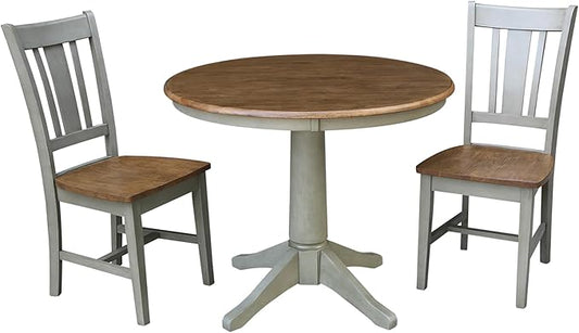 IC INTERNATIONAL CONCEPTS 36" Round Solid Wood Distressed Hickory/Stone Dining Table with 2 Chairs