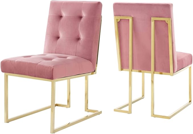 Modway Privy Stainless Steel Performance Velvet Dining Chair Set of 2, Gold Dusty Rose
