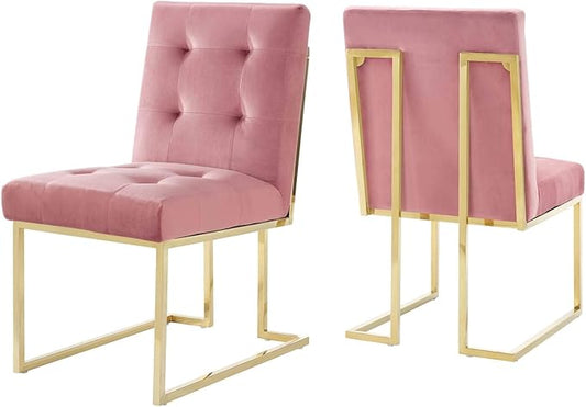 Modway Privy Stainless Steel Performance Velvet Dining Chair Set of 2, Gold Dusty Rose