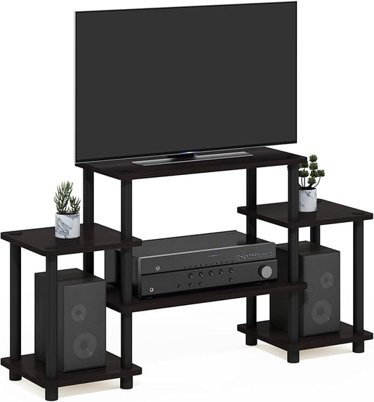 Furinno Turn-N-Tube No Tools Entertainment Center, Round, Square corner, Dark Walnut,11257DWN