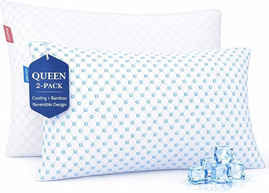 Nestl Cooling Pillows Queen Size Set of 2, Luxury Shredded Memory Foam Pillows for Sleeping 2 Pack, Adjustable Cold Gel Pillow for Hot Sleepers Supportive Cool Pillow for Side Back Stomach Sleepers