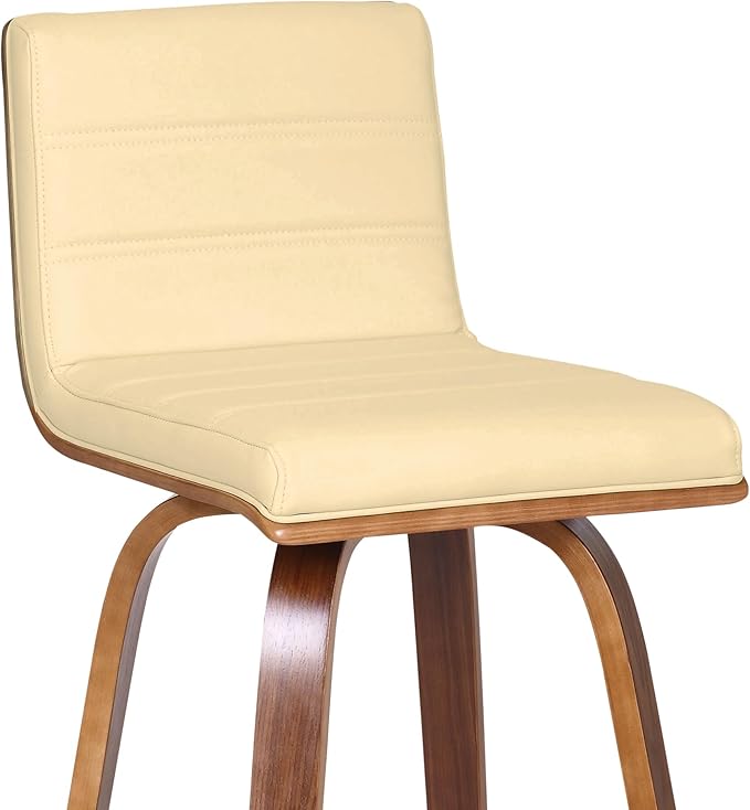 Vienna 26" Swivel Counter Stool in Walnut Wood Finish with Cream Faux Leather - Set of 2