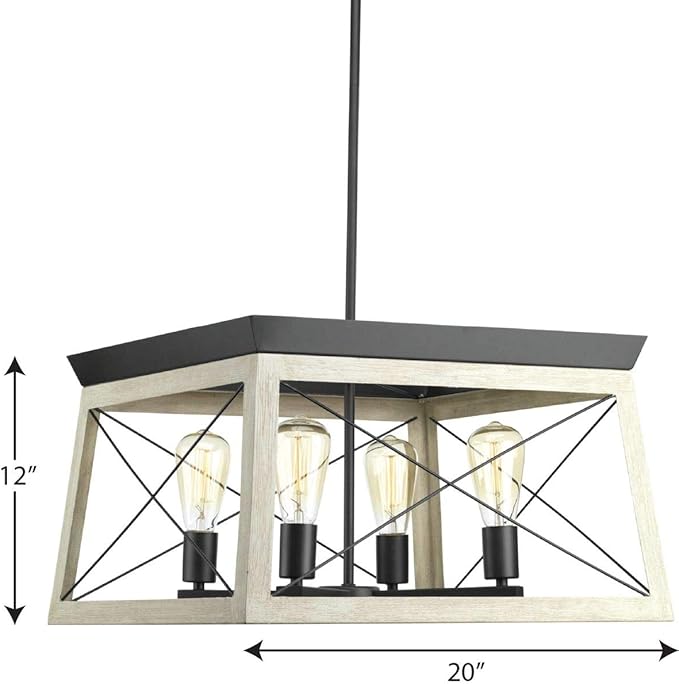 Progress Lighting 4 Light Chandelier, Rustic Farmhouse Style Modern Hanging Light Fixture for Kitchen and Dining Room, Briarwood Collection, Graphite