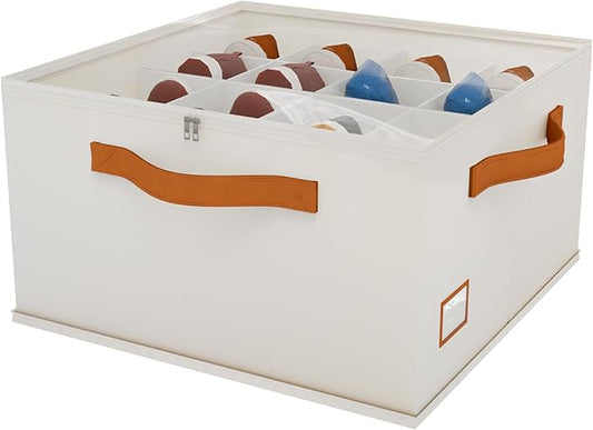 Shoe Organizer for Closet, Fabric Shoe Storage Bins with Clear Cover, Adjustable Dividers for Shoe Storage, Shoe Cube Organizer Fits up to 16 Pairs, Beige 1-Pack
