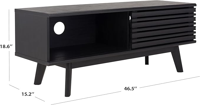 SAFAVIEH Aurelio TV Stand for up to 55" Flatscreen – Black, 1 Sliding Door with Interior Storage and Open Shelves, Entertainment Media Console (MED9600B)