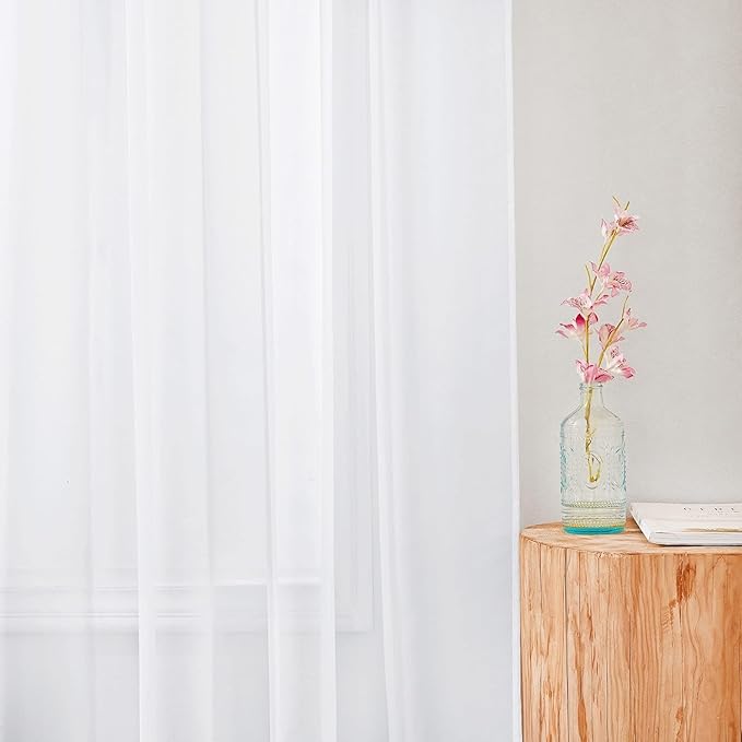 NICETOWN Window Sheer Curtains 84 inches Long, Rod Pocket Soft Voile Sheer Window Treatment Drapes for Living Room/Bedroom, 2 Panels, White, 60" Wide