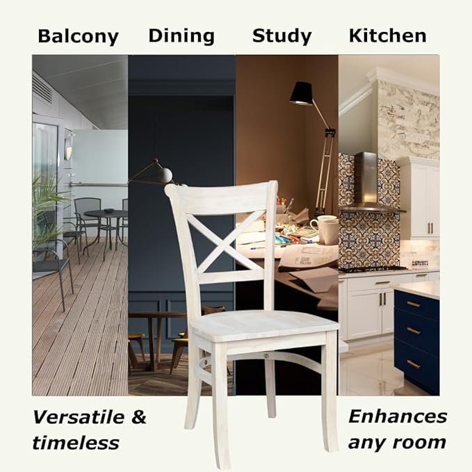 Charlotte X-Back Wooden Chairs, Set of 2, Sturdy Solid Wood Construction, Ideal for Dining Room and Kitchen - Unfinished