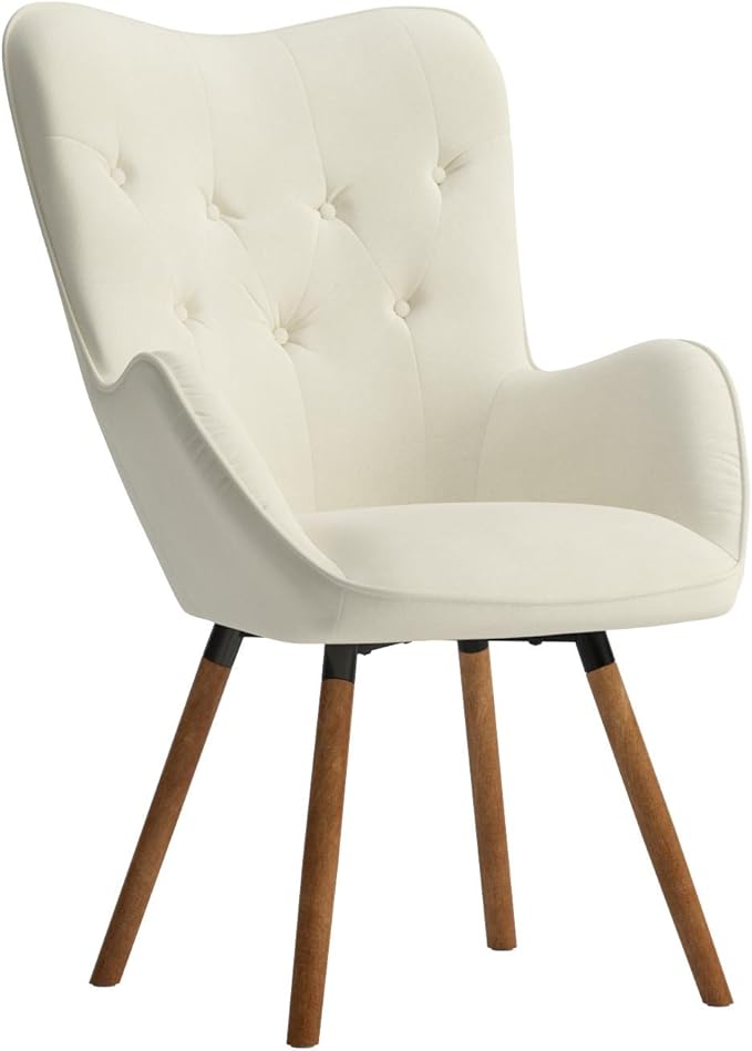 Roundhill Furniture Doarnin Silky Velvet Tufted Button Accent Chair, White