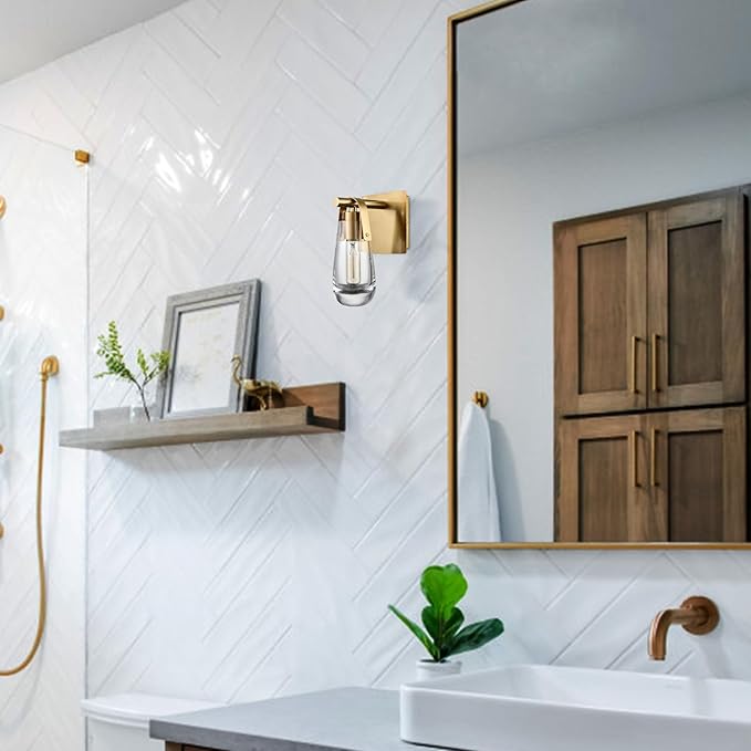 Gold Wall Sconces, Raindrop Sconces Wall Lighting, Modern Clear Glass Vanity Light Fixtures Raindrop Wall Sconce for Bathroom Bedroom Living Room