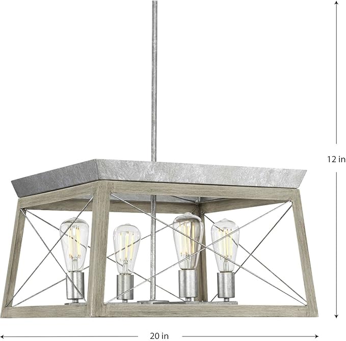Progress Lighting 4 Light Chandelier, Rustic Farmhouse Style Modern Hanging Light Fixture for Kitchen and Dining Room, Briarwood Collection, Galvanized