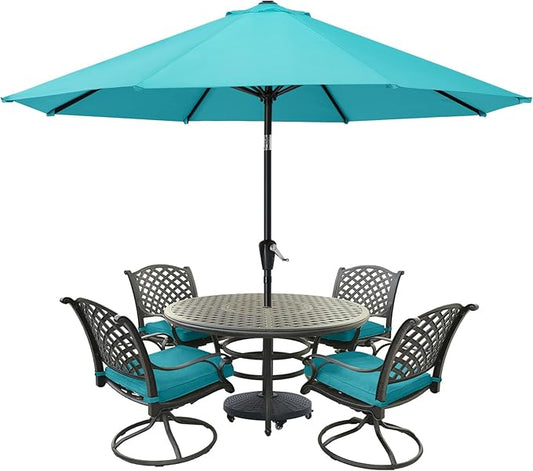 MASTERCANOPY 9FT Patio Umbrella with Push Button Tilt and Crank, Outdoor Market Umbrella with 8 Sturdy Ribs, UV Protection & Waterproof for Garden, Deck, Backyard, Pool (Turquoise)