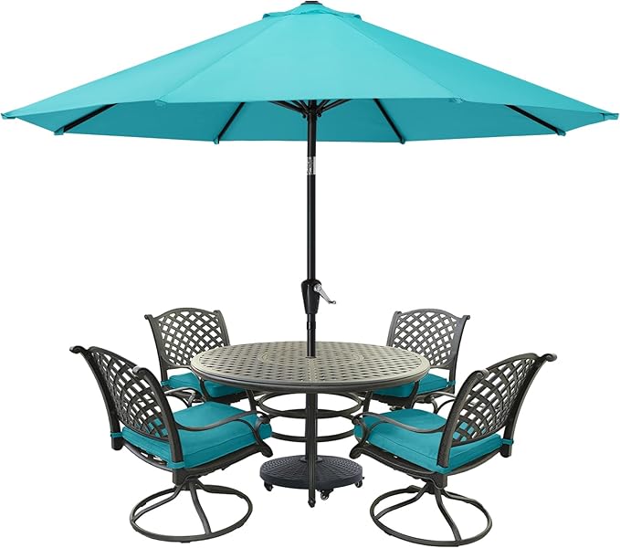 MASTERCANOPY 10FT Patio Umbrella with Push Button Tilt and Crank, Outdoor Market Umbrella with 8 Sturdy Ribs, UV Protection & Waterproof for Garden, Deck, Backyard, Pool (Turquoise)