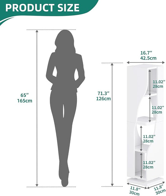 YITAHOME 4-Tier Corner Bookshelf, Irregular Shape Corner Shelf, Modern Narrow Shelf Organizer Storage for Bedroom, Living Room, Study Room,White