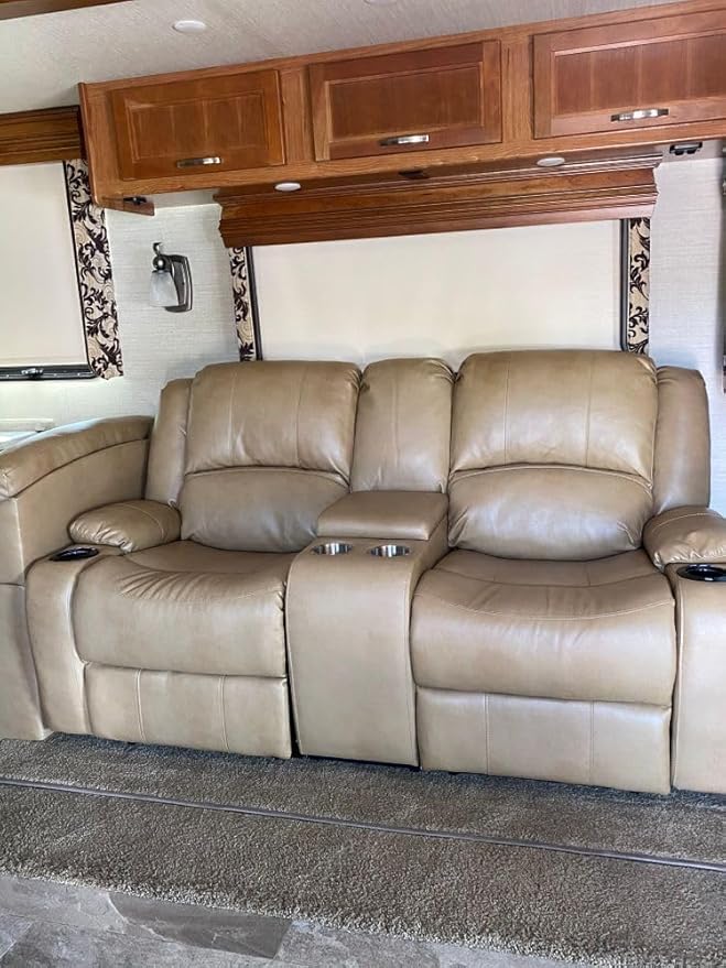 RecPro Charles 70" Powered Double RV Wall Hugger Recliner Sofa | Loveseat | RV Furniture with Upgraded 2023 Fabric (Toffee)