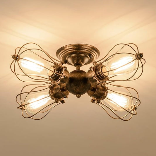 Vintage Ceiling Light Industrial Semi-Flush Mount Ceiling Light Metal Fixtures Painted Finish (with 4 Light) (Bronze)