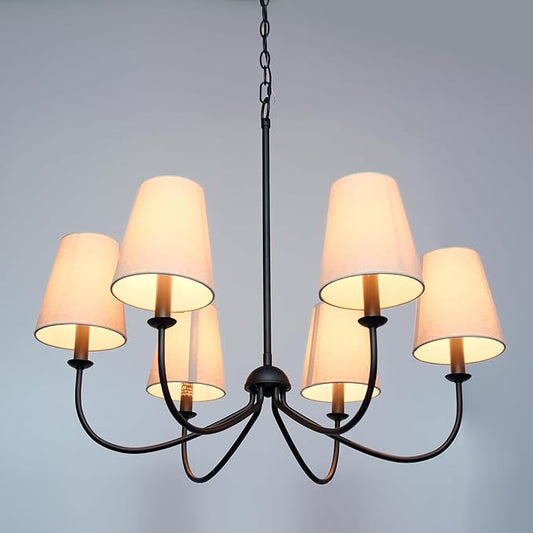 Chandelier, Matte Black with Linen Fabric Shade, 6-Light 28" Modern Farmhouse Linear Pendant Lighting Fixture for Kitchen Island (Black)