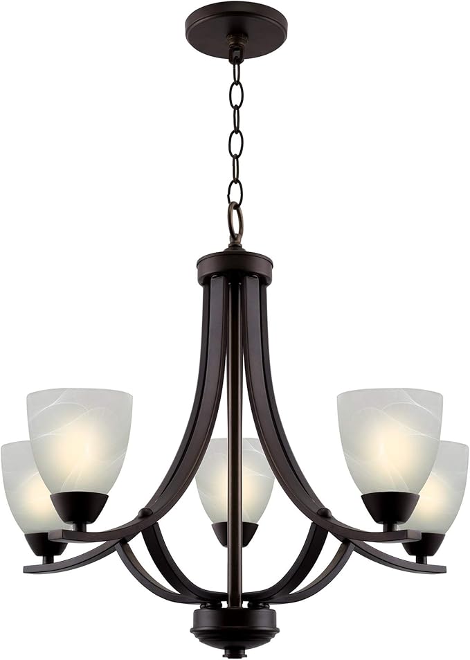 Kira Home Weston 24" Contemporary 5-Light Large Chandelier + Alabaster Glass Shades, Adjustable Chain, Oil Rubbed Bronze Finish