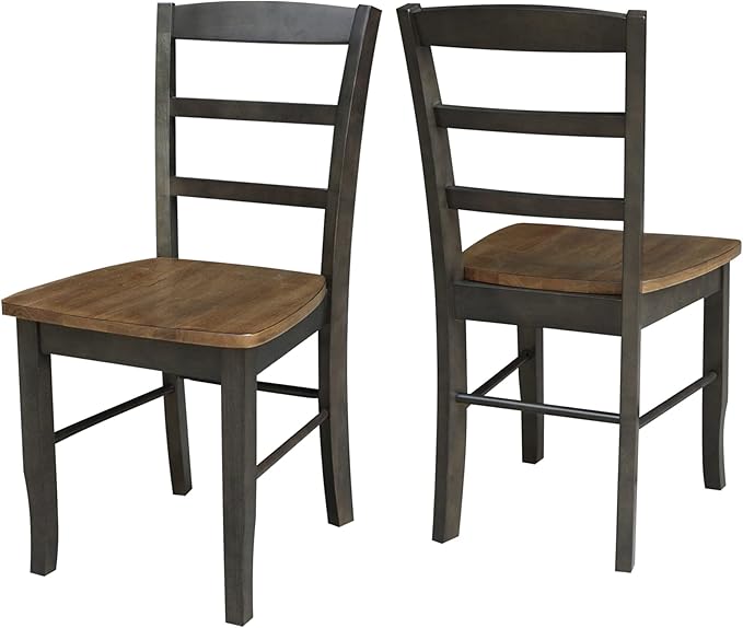 IC INTERNATIONAL CONCEPTS Set of 2 Solid Wood Madrid Ladderback Chairs in Hickory/Washed Coal