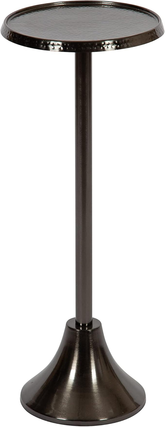 Kate and Laurel Sanzo Modern Pedestal Side Table; 9 x 9 x 23; Pewter; Decorative End Table with Hammered Tabletop