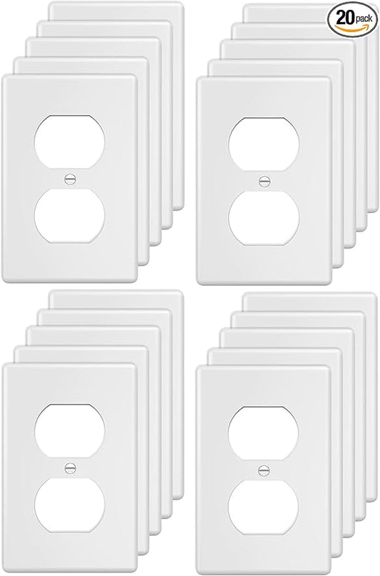 Duplex Wall Plates 1-Gang Switch Outlet Electrical Cover Plate Unbreakable Thermoplastic Faceplate for Light Receptacle Outlet Switch, White (20 Pack)