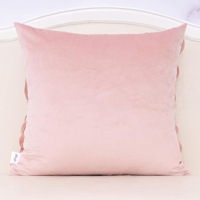 Alerfa 3D Leaves Handmade Throw Pillow Cover Decorative Floral Velvet Pillowcase Cushion Cover for Couch Bed Living Room Home Decor 18 x 18 Inche, Pink