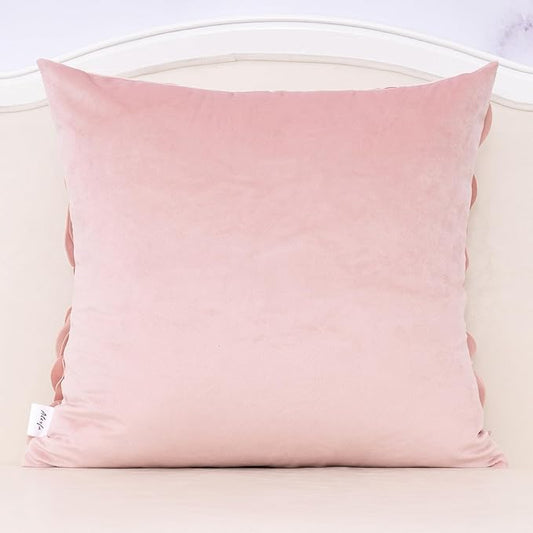 Alerfa 3D Leaves Handmade Throw Pillow Cover Decorative Floral Velvet Pillowcase Cushion Cover for Couch Bed Living Room Home Decor 18 x 18 Inche, Pink