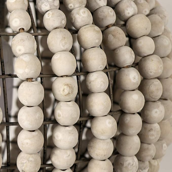 Newrays Wood Bead Chandelier Pendant Bohemian Boho Beachy Ceiling Lamp Light Fixtures (Gray White-Globe, 11.81 in*14.56 in)