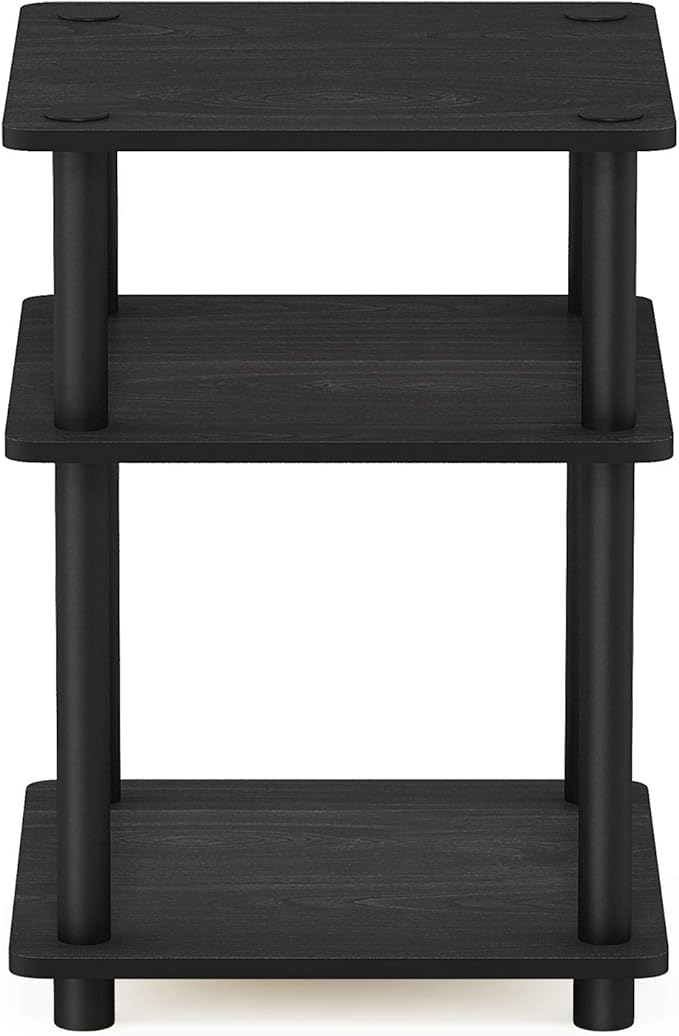 Furinno TURN-N-TUBE Side Table, 3-Tier Square Modern End Table, Open Shelves Nightstand, Night Stand, Bedside Table, Easy Assembly, for Living Room, Bedroom, Blackwood | Easy Assembly, Multipurpose