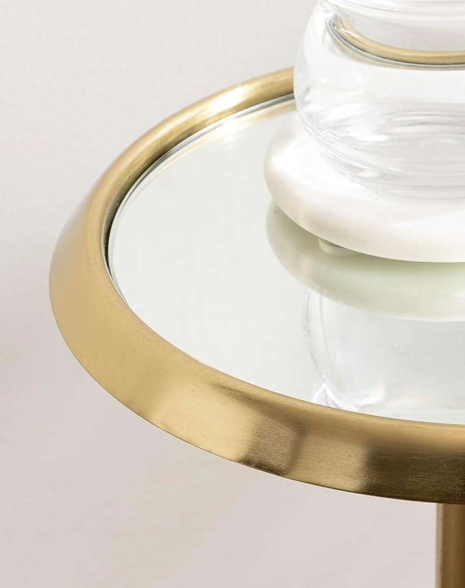 Kate and Laurel Sanzo Modern Pedestal Drink Table; 10 x 10 x 23; Antique Gold; Decorative End Table with Mirrored Tabletop for Use as Small Plant Stand or Cute Martini Table