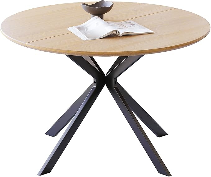 ALBAD 46.4" Round Dining Table, Mid Century Modern Round Dining Room Table for 4-6 with Metal Legs, Easy Assembly Coffee Table, Space-Saving Design for Kitchen and Dining Room