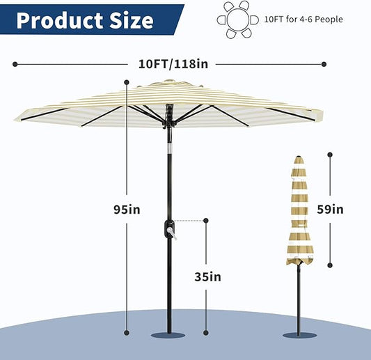 Garvee 10FT Patio Umbrella - Outdoor Table Umbrella with Crank Lift & Push Button Tilt - Market Umbrella 8 Sturdy Ribs UV Protection for Pool, Deck, Yard, Garden