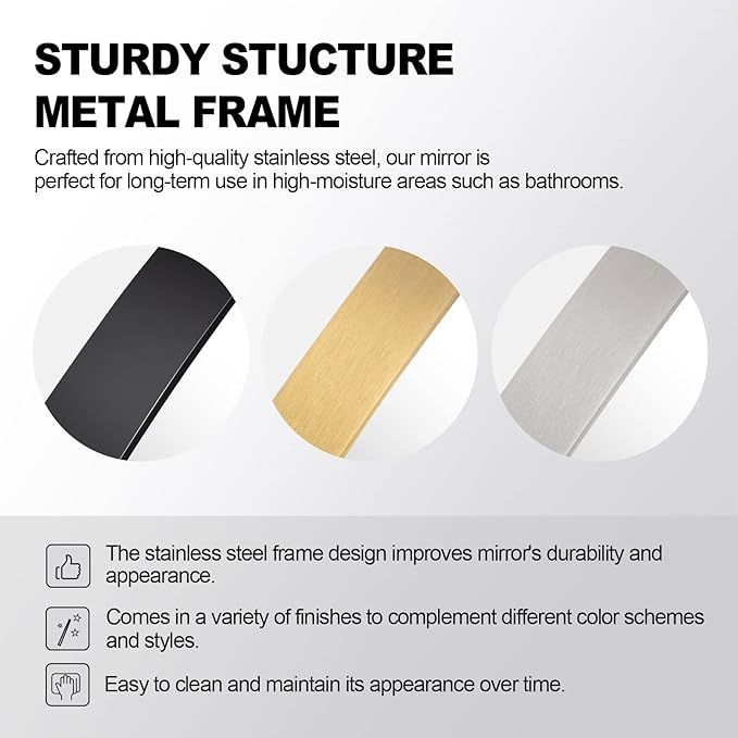 ANDY STAR Arched Mirror, 22 x 30 Inch Polished Chrome Wall Mirror in Stainless Steel Metal Frame, Arch Top Rounded Corner 1 Inch Deep Set Design Wall Mount Hangs Vertical