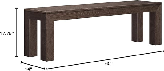 Plank+Beam 60 Inch Dining Bench for Dining Room, Table, and Entryway - Solid Wood, Walnut Wirebrush Finish