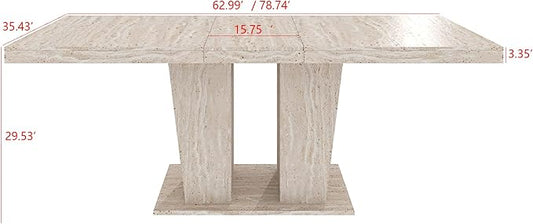 63" - 79" Extendable Dining Room Table, Expandable Kitchen Table for 6 to 10 People, Modern Wood Conference Table, Large Dining Table(Pale Wood, Pedestal Base B)