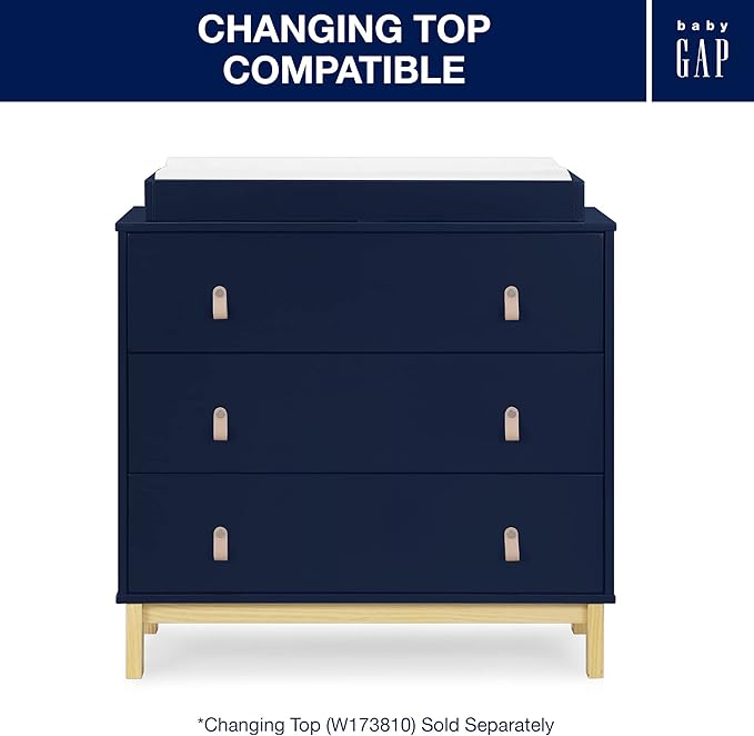 GAP babyGap Legacy 3 Drawer Dresser with Leather Pulls, Navy/Natural