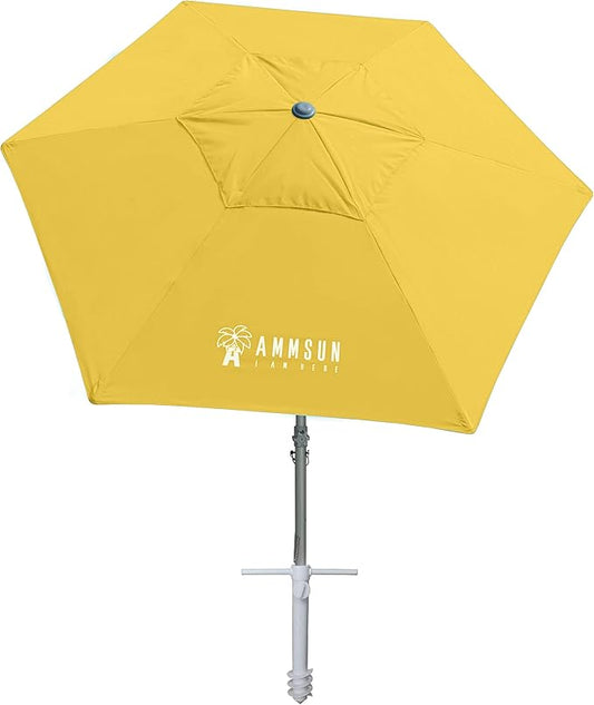 AMMSUN 8ft Heavy Duty High Wind Commercial Grade Patio Beach Umbrella with Separate Sand Anchor Air Vent Carry Bag Fiberglass Ribs without Tilt Outdoor umbrellas for sands Yellow