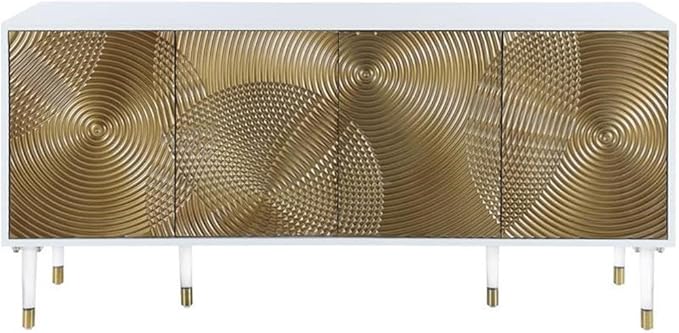 Meridian Furniture Bellissimo Collection Modern | Contemporary Lacquer Sideboard/Buffet Tipped Acrylic Legs Wood Design, 64" W x 18" D x 31" H, White/Gold