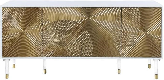 Meridian Furniture Bellissimo Collection Modern | Contemporary Lacquer Sideboard/Buffet Tipped Acrylic Legs Wood Design, 64" W x 18" D x 31" H, White/Gold