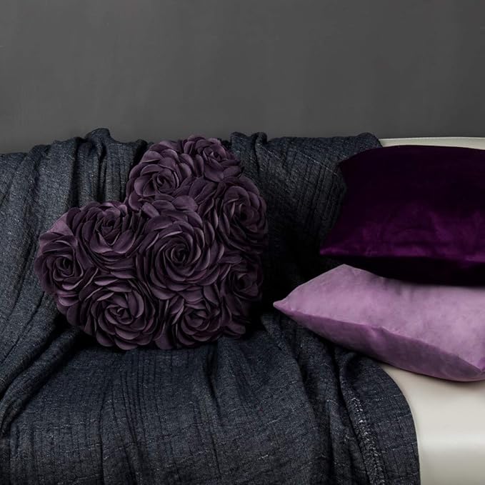 JWH Heart Flower Throw Pillow Covers Decorative Floral Shaped Accent Cushion Soft Pillowcase for Sofa Couch Living Room Bed Chair 14x16 Inches Lavender Purple